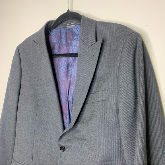 Indochino Men's Wool Gray Paisley Lined Pin Striped Blazer - Picture 2 of 13